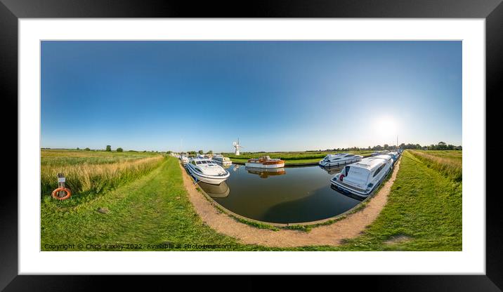 360 panorama captured at Thurne Dyke, Norfolk Broads Framed Mounted Print by Chris Yaxley