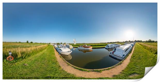 360 panorama captured at Thurne Dyke, Norfolk Broads Print by Chris Yaxley