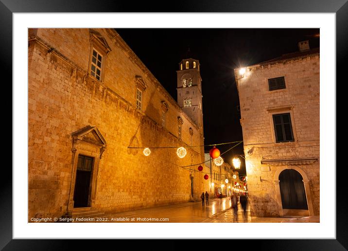 Street in Dubrovnik night view, Dalmatia region of Croatia Framed Mounted Print by Sergey Fedoskin