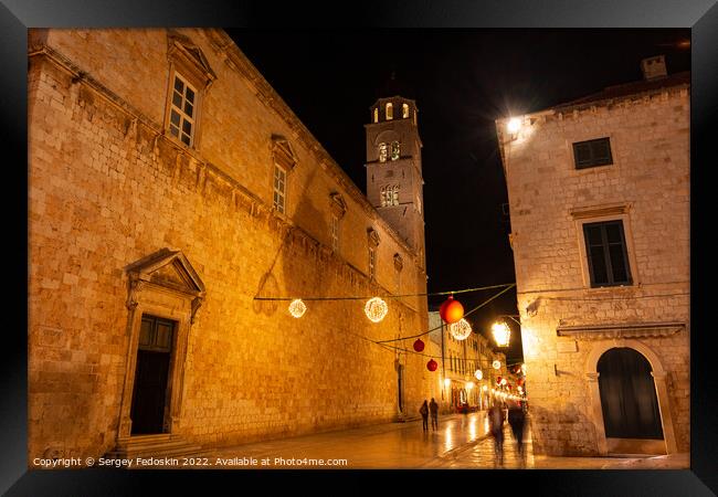 Street in Dubrovnik night view, Dalmatia region of Croatia Framed Print by Sergey Fedoskin