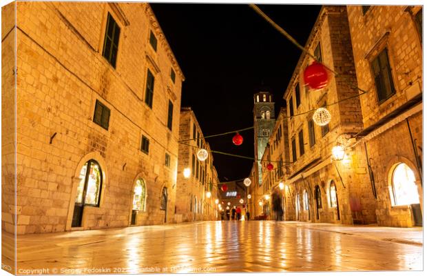 Street in Dubrovnik night view, Dalmatia region of Croatia Canvas Print by Sergey Fedoskin
