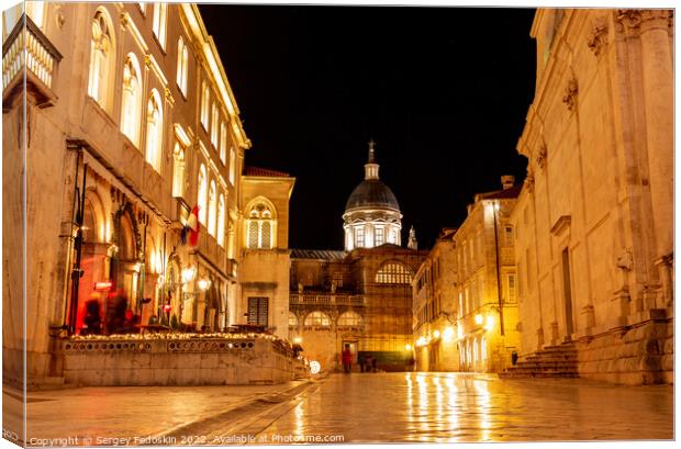 Night view of a narrow street in the historical center of Dubrovnik, Croatia Canvas Print by Sergey Fedoskin