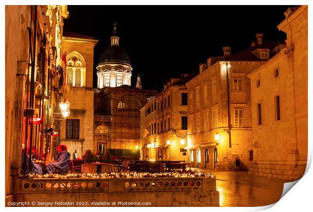Night streets in magic historic city dubrovnik Print by Sergey Fedoskin