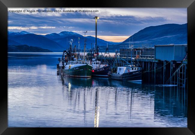 Fishing boats in Ullapool harbour at daybreak Framed Print by Angus McComiskey