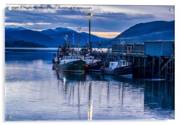 Fishing boats in Ullapool harbour at daybreak Acrylic by Angus McComiskey
