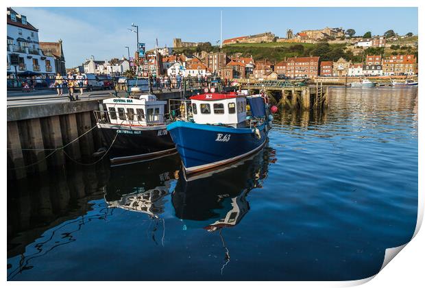 Fishing boats in Whitby harbour Print by Jason Wells