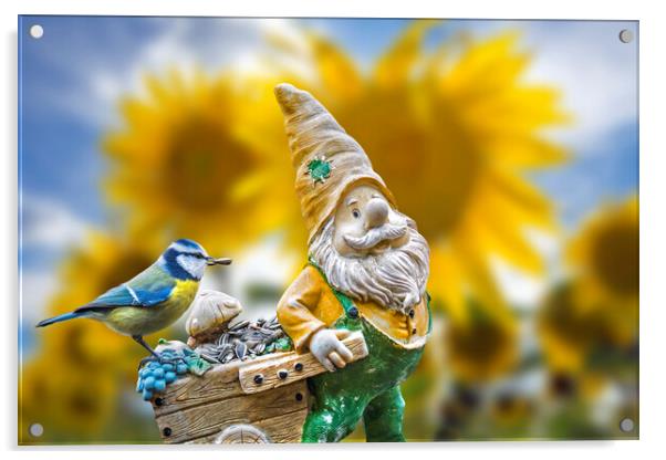 Bird and Garden Gnome Acrylic by Arterra 