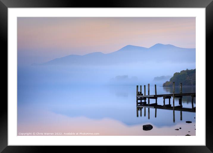 Jetty in the mist at Derwent Water Cumbria Lake Di Framed Mounted Print by Chris Warren