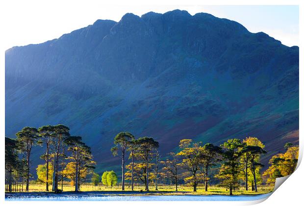 Early morning light at Buttermere in autumn Print by Chris Warren