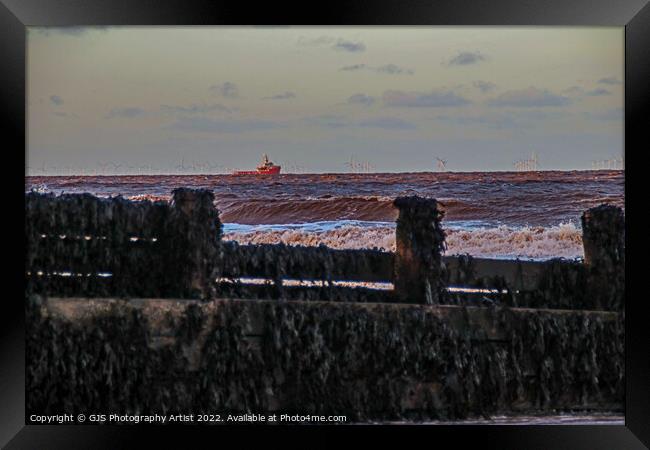 Support Vessel at Windfarm Framed Print by GJS Photography Artist