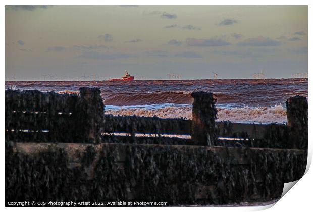 Support Vessel at Windfarm Print by GJS Photography Artist