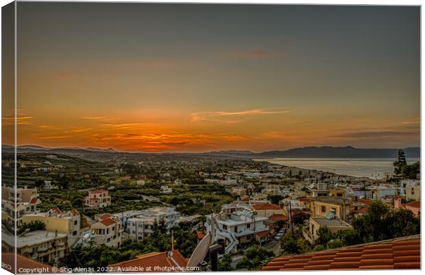sunset over Platanias bay from a high viewpoint Canvas Print by Stig Alenäs
