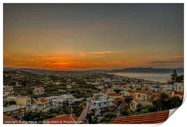 sunset over Platanias bay from a high viewpoint Print by Stig Alenäs