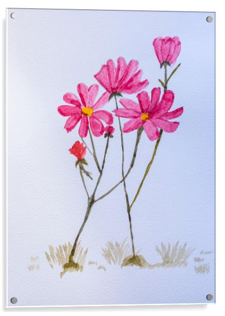 Artwork. Watercolor of pink flowers Acrylic by David Galindo
