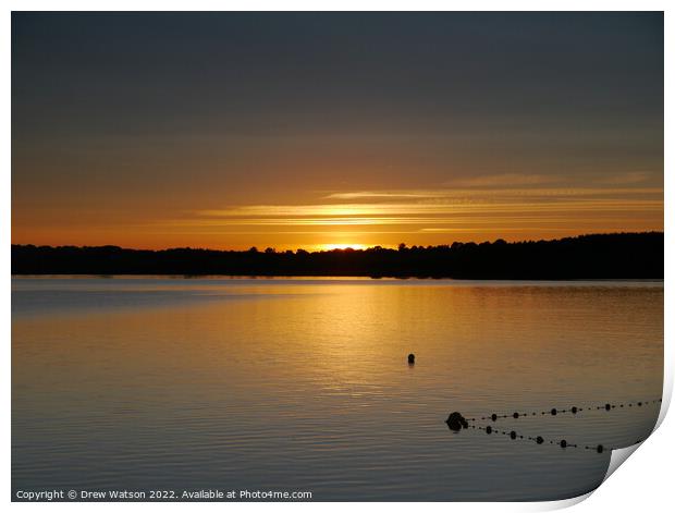 Lac de Pareloup at sunset. Print by Drew Watson