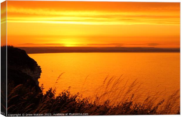 Sunset over the Yorkshire coast. Canvas Print by Drew Watson