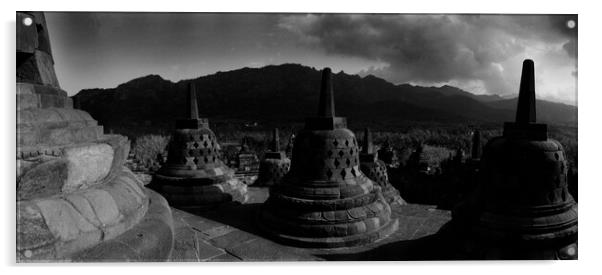 Temple of Borobudur in black and white Acrylic by youri Mahieu
