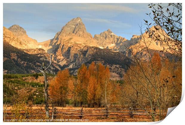 Sunrise on the Grand Tetons Print by Donna Kennedy