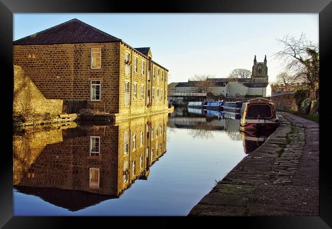 Skipton canal towpath reflections. Framed Print by David Birchall