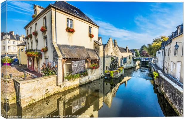 Old Buildings Mill Aure River Bayeux Center Normandy France Canvas Print by William Perry