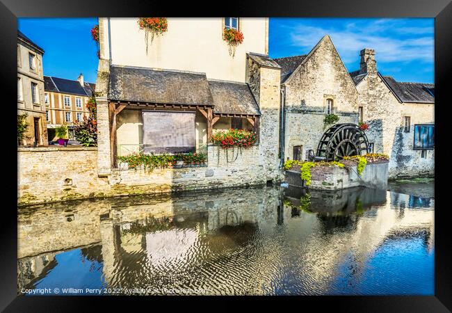 Old Buildings Mill Aure River Bayeux Center Normandy France Framed Print by William Perry