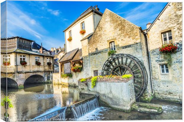 Old Buildings Mill Aure River Bayeux Center Normandy France Canvas Print by William Perry