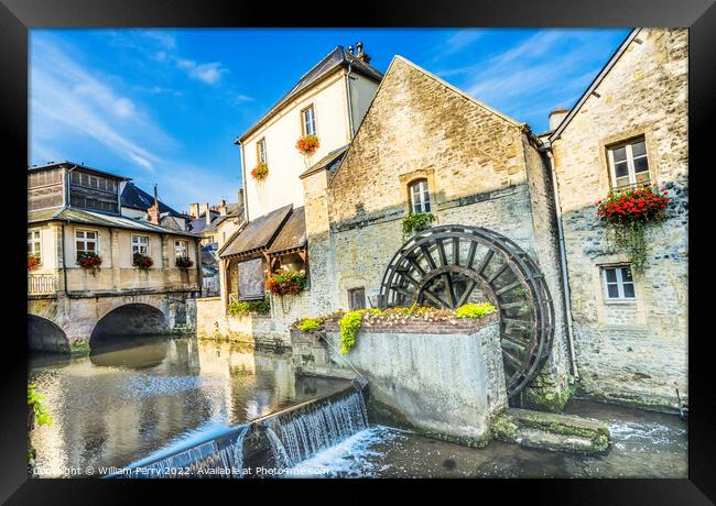 Old Buildings Mill Aure River Bayeux Center Normandy France Framed Print by William Perry