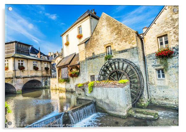 Old Buildings Mill Aure River Bayeux Center Normandy France Acrylic by William Perry