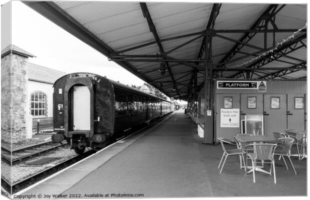 Minehead station, Somerset, UK with a  stationary train  Canvas Print by Joy Walker