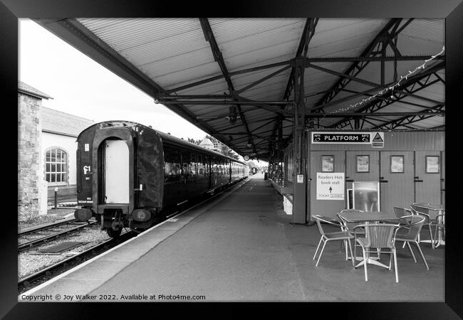 Minehead station, Somerset, UK with a  stationary train  Framed Print by Joy Walker