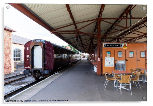 Minehead station, Somerset, UK with a stationary train  Acrylic by Joy Walker