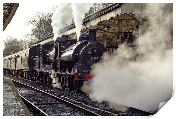 Steam locomotives 51456 and 52322 at Bury. Print by David Birchall