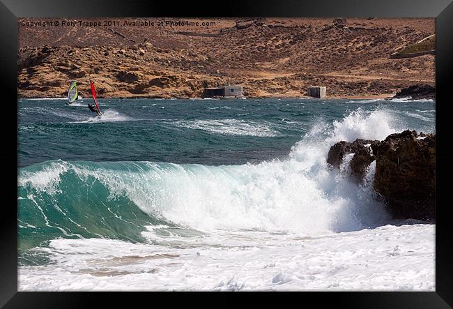 Big waves at mykonos Framed Print by Rory Trappe
