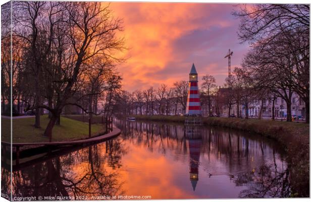 Lighthouse in dutch city of Breda by sunset	 Canvas Print by Milos Ruzicka