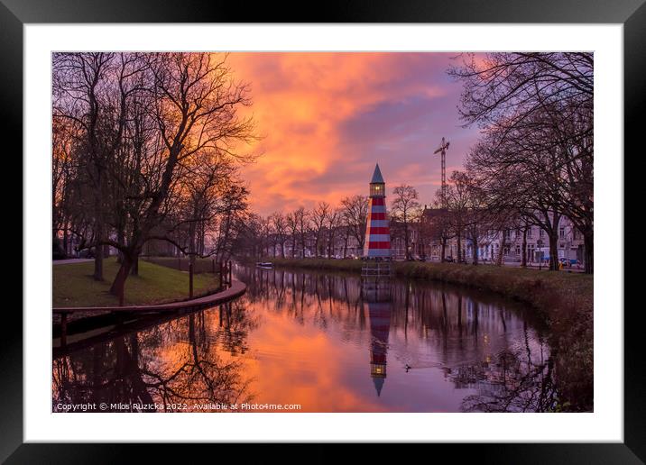 Lighthouse in dutch city of Breda by sunset	 Framed Mounted Print by Milos Ruzicka