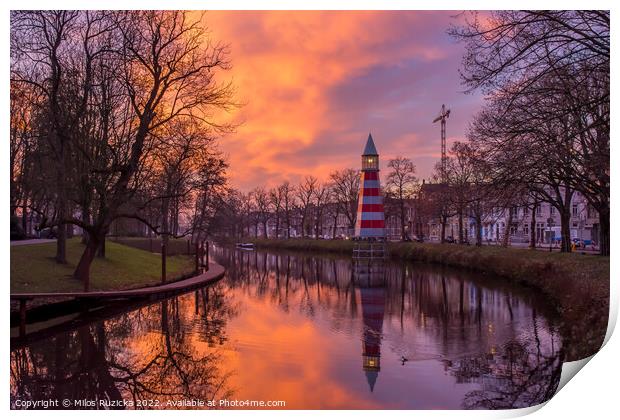 Lighthouse in dutch city of Breda by sunset	 Print by Milos Ruzicka