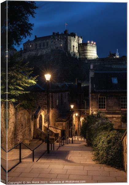 The Vennel and Edinburgh Castle Canvas Print by Jim Monk