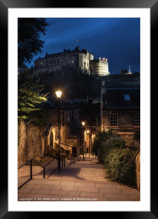 The Vennel and Edinburgh Castle Framed Mounted Print by Jim Monk