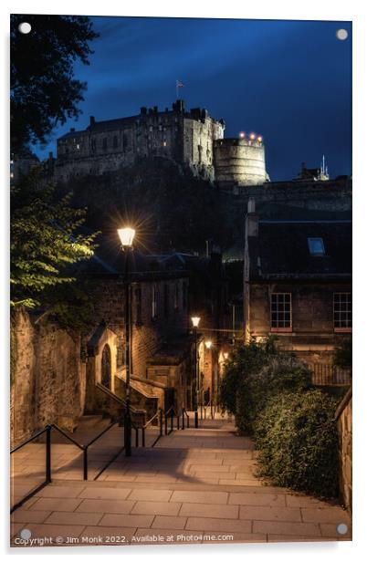 The Vennel and Edinburgh Castle Acrylic by Jim Monk