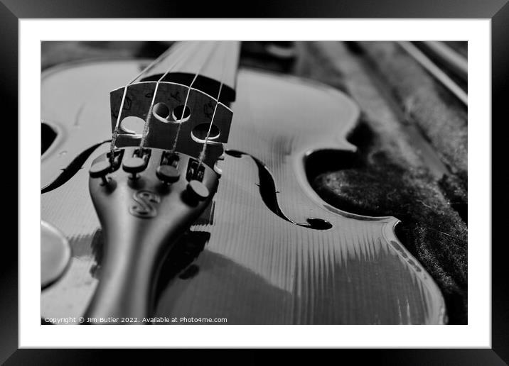 Monochrome Violin  Framed Mounted Print by Jim Butler