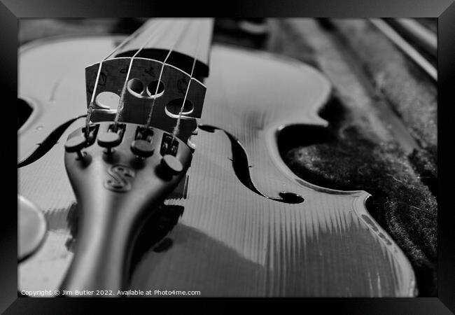 Monochrome Violin  Framed Print by Jim Butler