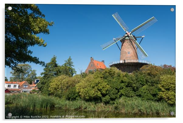 Traditional dutch windmill in the city of Goes, Province of Zeeland, The Netherlands	  Acrylic by Milos Ruzicka