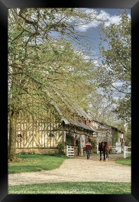 Tranquil Horse Stables in Rural Normandy Framed Print by Roger Mechan