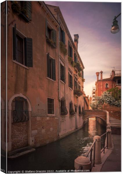 Venice cityscape, buildings, water canal and bridge. Italy Canvas Print by Stefano Orazzini