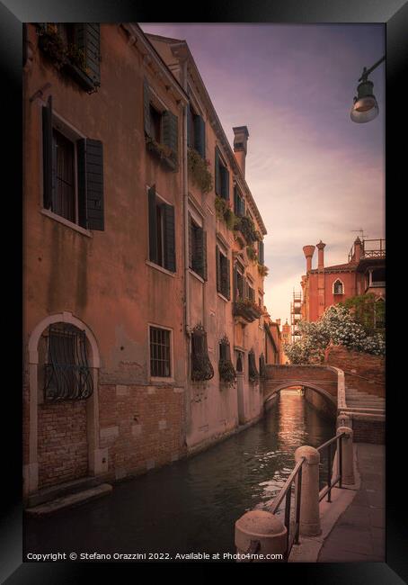 Venice cityscape, buildings, water canal and bridge. Italy Framed Print by Stefano Orazzini