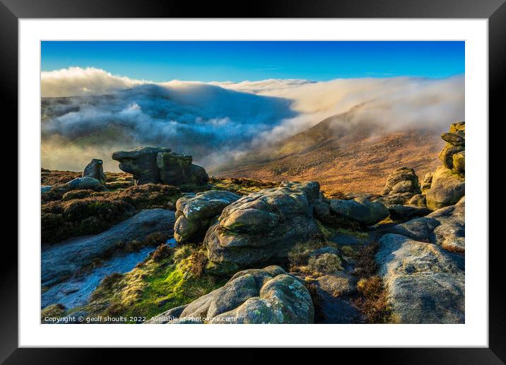 Ringing Roger, Kinder Scout in the Peak District Framed Mounted Print by geoff shoults