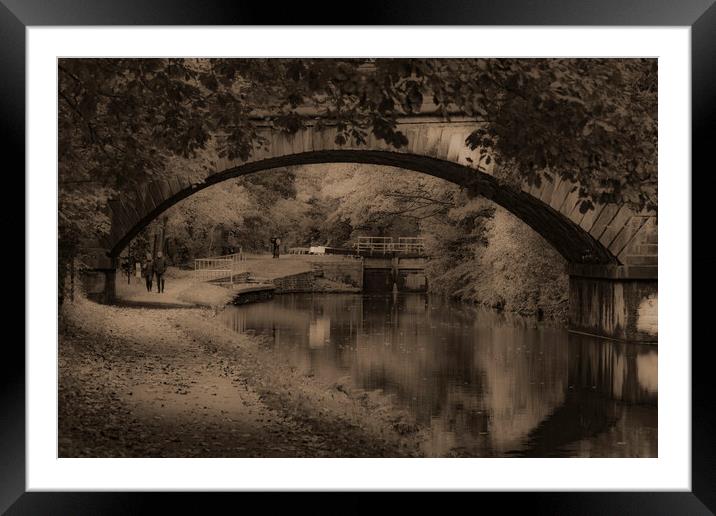 A Walk Along the Towpath Sepia Framed Mounted Print by Glen Allen