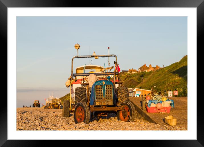 Tractors and boats at sunset Framed Mounted Print by Jason Wells