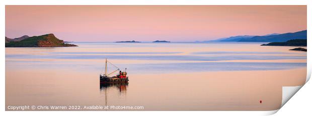 Lone boat moored at Loch Melfort Scotland Print by Chris Warren