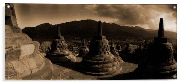 Temple of Borobudur in sepia Acrylic by youri Mahieu